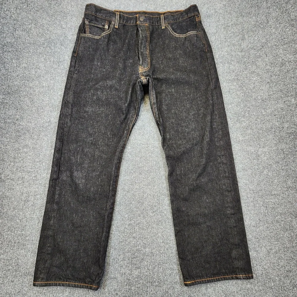 Levis 501 Original Fit Jeans Mens 38x30 (Fits 35x28) Black‎ Dark Wash Button Fly
